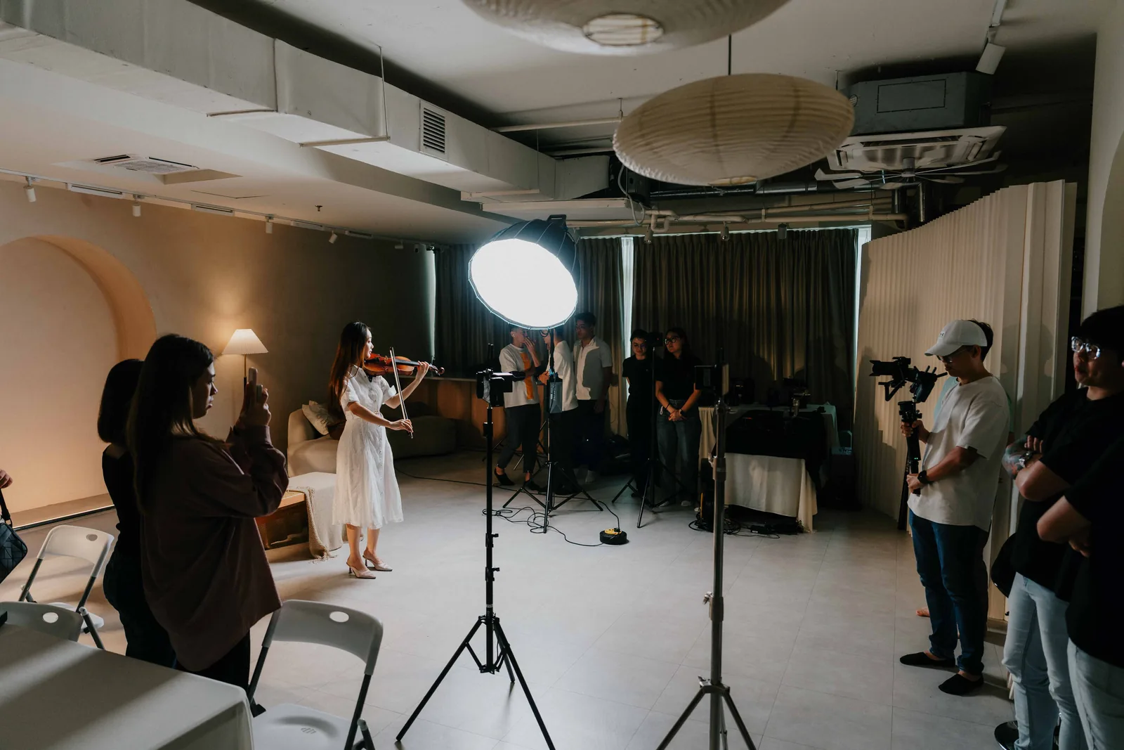 Wide view of a live filming setup